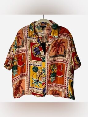Haver London Women’s Vibrant Multicolor Tropical Hawaiian Top XL NWT